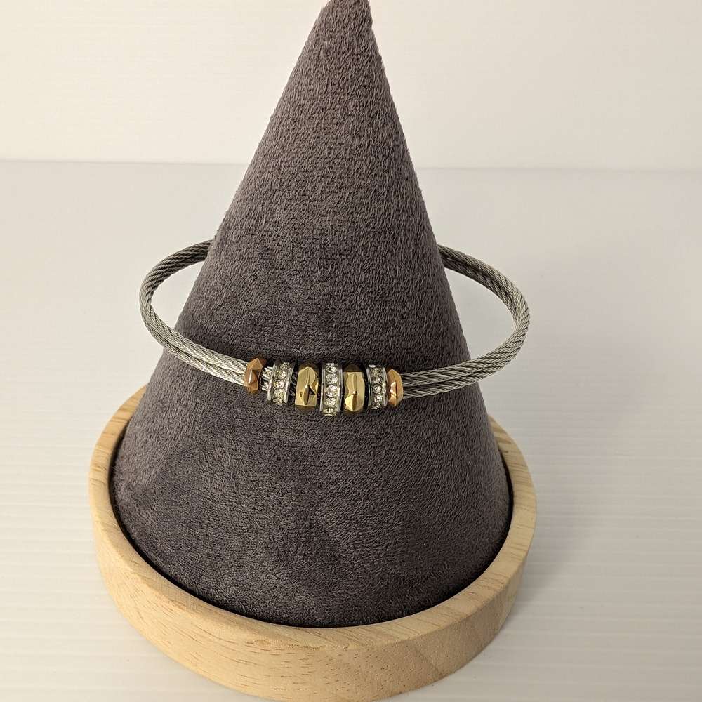 Fossil Steel Wire Cable Silver and Gold Tone Bracelet